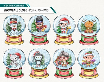 watercolor snowball globe clipart Vector snow globe winter printable commercial use