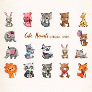 Aquarela Animais Clipart animais doces Aquarela Clipart Animais fofos Parte Cli Clipart pintado à mão Download instantâneo uso comercial OK
