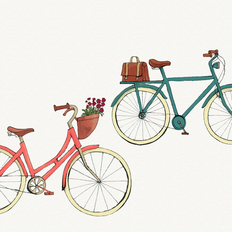 Bicycle clipart bike and flowers digital clipart floral Etsy