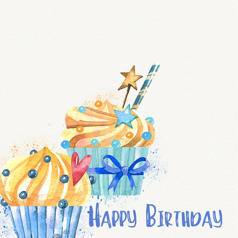 Cupcake Clipart Watercolor BIRTHDAY CUPCAKES Digital Clip Art Party ...