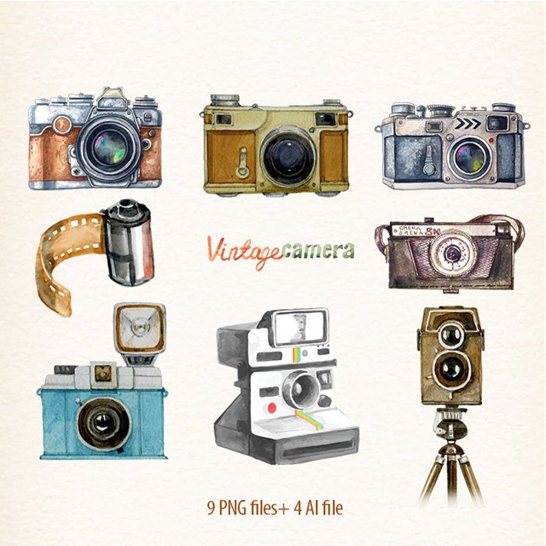 Download Vintage camera clipart Retro watercolor cameras Photo Film | Etsy