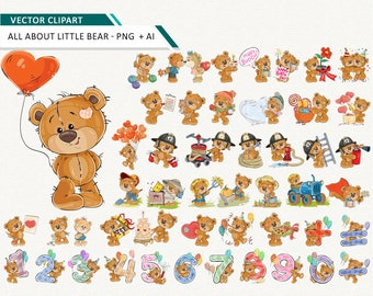 Bear clipart - BIG PACK Little Teddy bear Funny clipart set Instant Download Birthday clipart  commercial use OK