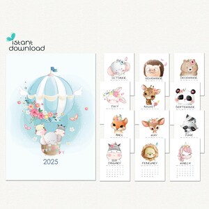 Calendario 2025 imprimible inicio lunes Calendario mensual de animales pequeños 2025 Planificador mensual 2025 imprimible Descarga instantánea