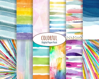 Watercolor Digital Paper, Colorful textured digital paper, watercolor textures, digital scrapbooking