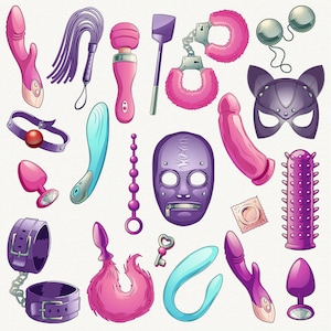 Imágenes prediseñadas de juguetes sexuales, juguetes íntimos, juego sexual, consolador, tapón, flogger, fetiche, imágenes prediseñadas de falo, descarga instantánea, bdsm imagen 2