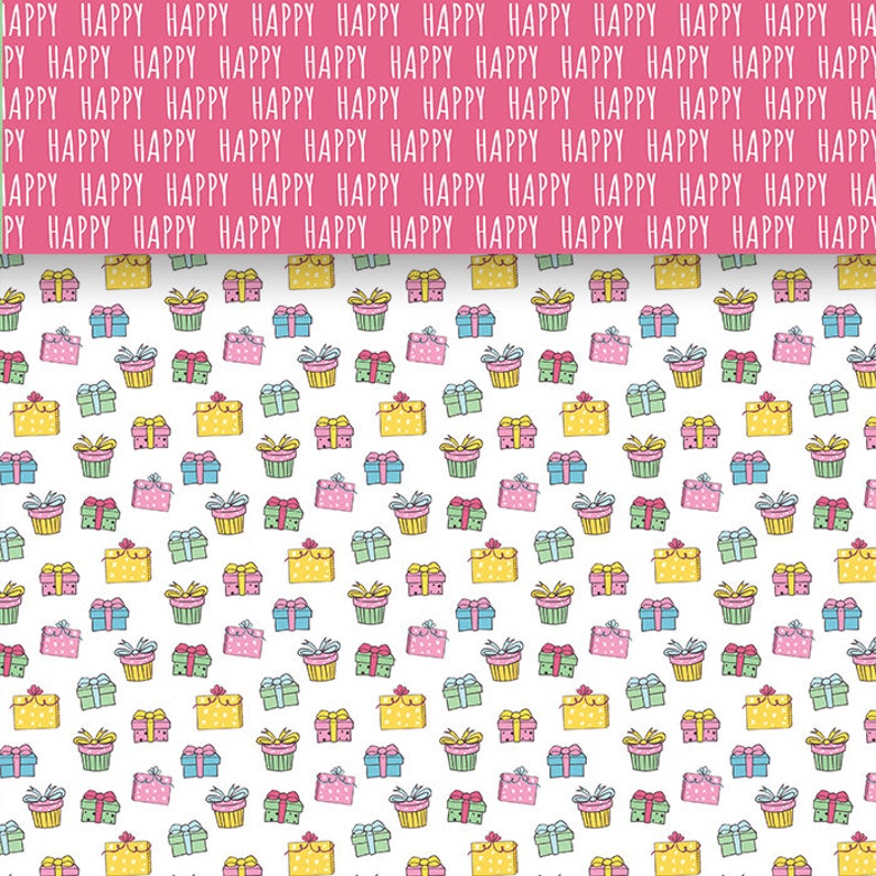 Peut inclure: Un fond blanc avec un motif r&eacute;p&eacute;titif de bo&icirc;tes cadeaux color&eacute;es avec des n&oelig;uds. Les bo&icirc;tes sont de diff&eacute;rentes couleurs, notamment jaune, vert, bleu et rose.