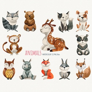 Watercolor Animals Clipart, Animals Watercolor Digital Clip art, Cute Animals Clipart, Watercolour Animals Clip Art