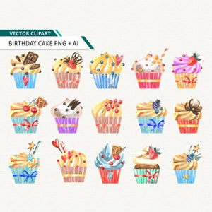 Cupcake clipart Watercolor BIRTHDAY CUPCAKES digital clip art party sweets printable desserts Wedding Birthday Party Clipart