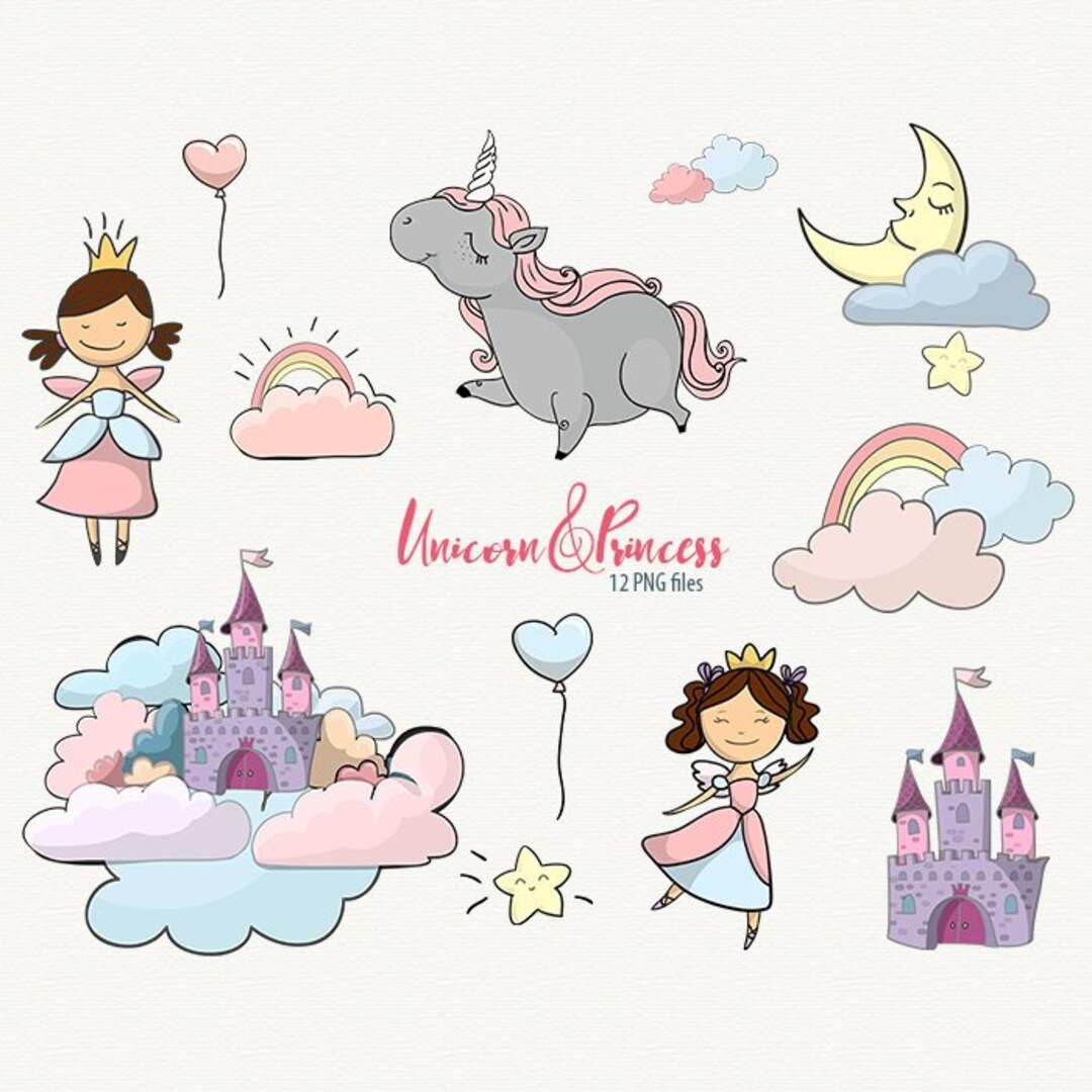 Princess Clipart Little Princess and Unicorn Clip Art Story Tale Castle ...