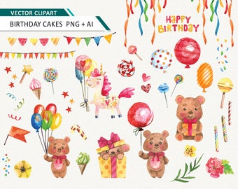 Happy Birthday watercolor clipart Big Birthday Party Printable