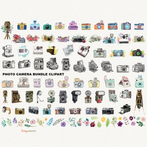 Pacote de clipart de câmera aquarela - clipart de câmera fotográfica vintage download instantâneo uso comercial ok