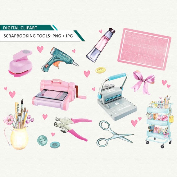 Scrapbook Tools Clipart, Craft Tools Clipart, big shot Clipart, Office  Clipart, акварельный клипарт Scrapbook Girl мгновенная загрузка