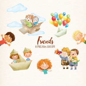 Criança, crianças, clipart infantil, aquarela infantil,Jogo infantil, amigos, clipart aquarela - uso comercial OK