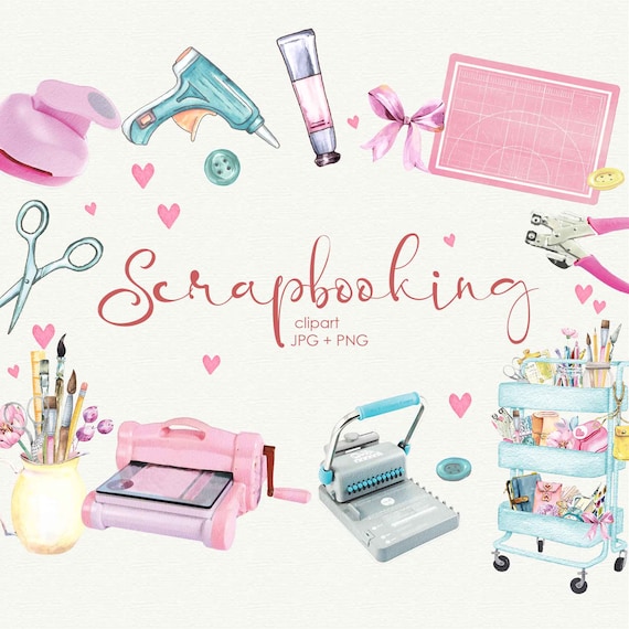 Scrapbook Tools Clipart, Craft Tools Clipart, big shot Clipart, Office Clipart, акварельный клипарт Scrapbook Girl мгновенная загрузка