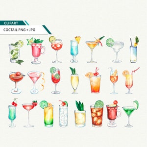 Watercolor cocktail clipart summer drink clipart instant download