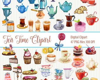 Tea Party clipart Cupcake Clip art Watercolor cake Macaroons Download Tea Time Digital Clip art Cookies Instant download commercial use OK