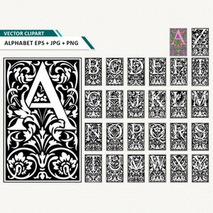 Alfabeto Alfabetos ornamentais vitorianos Arquivos EPS Alfabeto Clipart Alfabeto vintage Download instantâneo Uso comercial ok