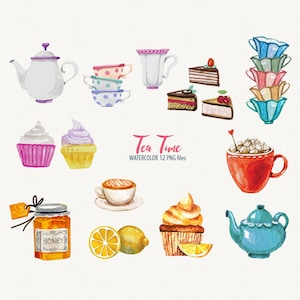 Tea Party, Tea Time Digital Clipart, Tea Party Clipart, Cupcake Clipart, Tea Set, Cupcake, Cookies