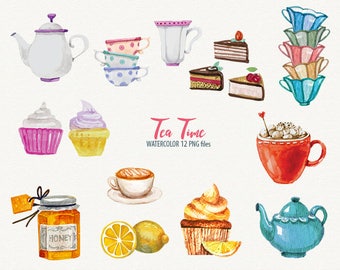 Tea Party, Tea Time Digital Clipart, Tea Party Clipart, Cupcake Clipart, Tea Set, Cupcake, Cookies