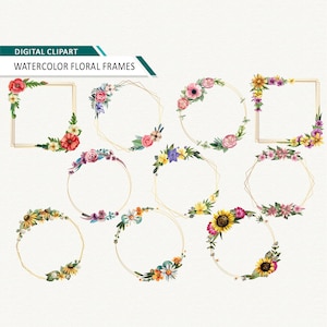 Floral wreath Watercolor floral frame Wedding clipart Bridal Shower clipart