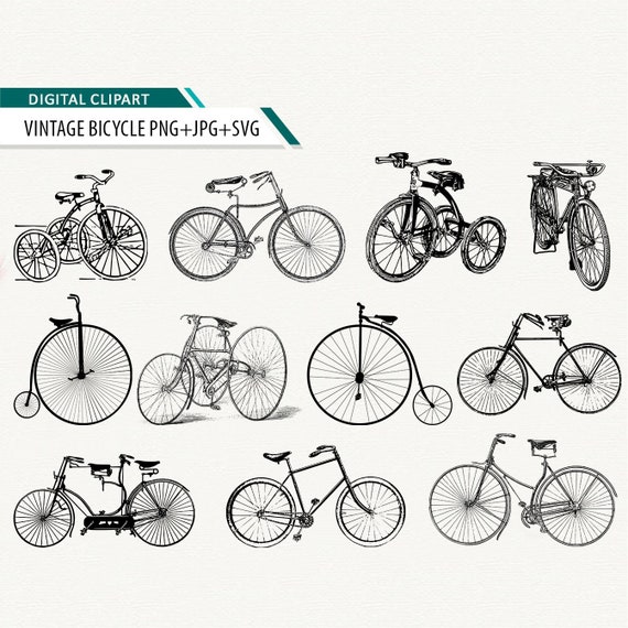 Download Vintage Bicycle Clipart Bike Hand Drawing Vector Clipart Svg Etsy
