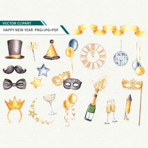 Clipart de Ano Novo Aquarela Comemorar clipart ilustrações de feriado download instantâneo clipart de Ano Novo uso comercial ok
