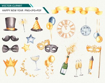 New Year Clip art Watercolor Celebrate clipart holiday illustrations instant download New Year clipart commercial use ok