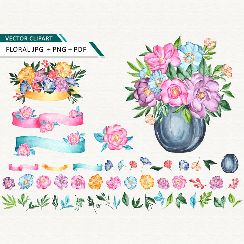 Download Clip Art Watercolor Flowers Clipart Vector Flowers Clip Art For Commercial Use Ok Watercolor Flowers Instant Download Art Collectibles