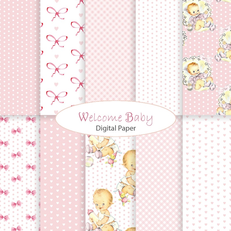 Baby Girl Digital Paper Shabby Chic Patterns Little One Etsy