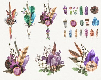 Aquarell Boho Clipart floral Tribal Clipart