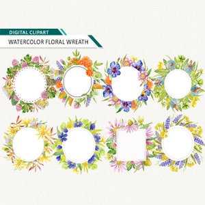 Clipart floral Guirlanda em aquarela Clipart de guirlanda de chá de panela Molduras de flores silvestres download instantâneo uso comercial ok