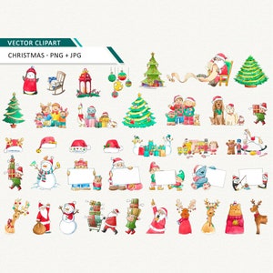 Feliz Natal Clipart aquarela feriado clipart Ilustração de inverno Santa Elf Árvore de Natal download instantâneo uso comercial ok