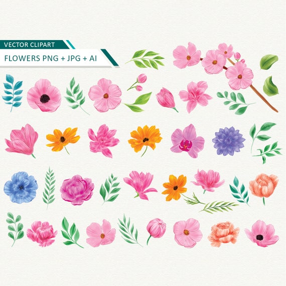 Watercolor Flowers Clipart Vector Floral Clip Art Watercolor - Etsy