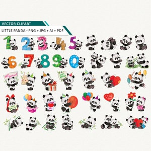 Clipart de panda - Clip art vetorial clipart de panda pequeno Download instantâneo de clipart de urso Uso comercial ok