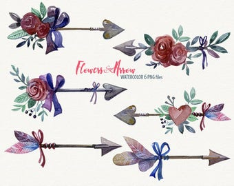 Watercolor Arrow Ethnic arrow clipart Flowers and arrow clipart Wild clipart
