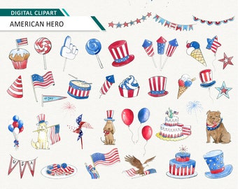 Watercolor America Clip art independence day Vector clipart 4th July Patriotic  instant Download commercial use ok