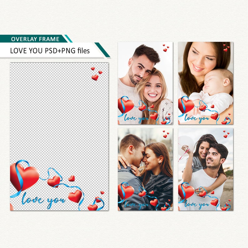 Love You Photo Frame Valentine Digital Photo Overlay Download Etsy