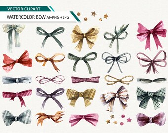 Bow clipart Watercolor bows clip art Ribbon Elements Instant Download Vector Clipart Commercial use ok