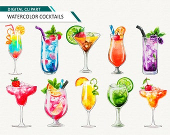 Watercolor cocktail clipart alcoholic drinks clipart Summer Clipart Hello Summer Drink clipart Tropical drink summer drink download