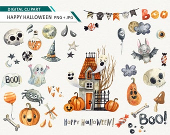 Halloween clipart Happy Halloween Digital Clip art Monster Printable Watercolor Halloween Candy Pumpkins Digital Download