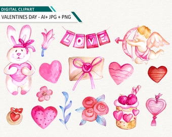 Be my Valentines Clip art watercolor Valentines Day Clipart Love Wedding vector clipart Heart PNG instant download Commercial use OK