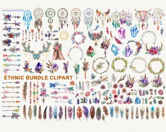 Ethnische Clipart Aquarell Tribal Bundle Clipart Sofort Download Dreamcatcher druckbare kommerzielle Nutzung OK