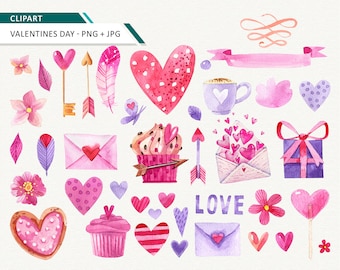 Valentinstag Clipart Aquarell Liebe Clip Art Valentines Clipart Herz PNG instant download Kommerzielle Nutzung OK