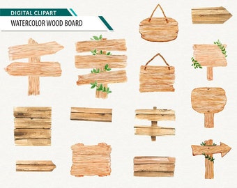Wooden Signs Wood board Watercolor Clipart, wood planks, signboards, diy elements, lettering, invite, quotes chalk