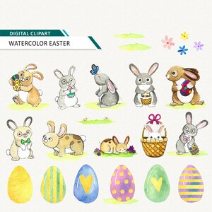 Akvarell påsk Clipart Kanin Vektor Clip Art Kommersiell användning OK akvarell digital grafik