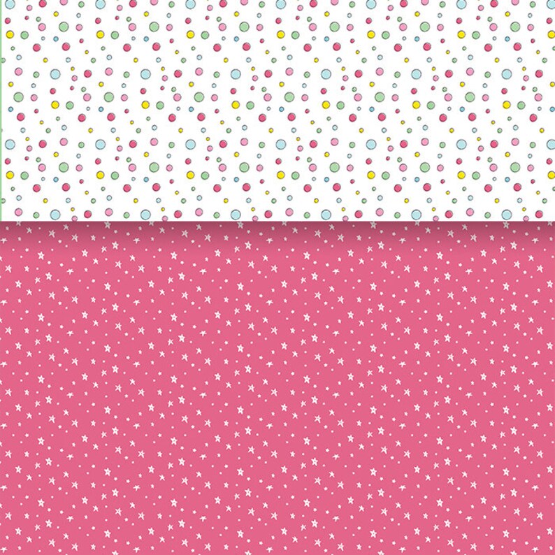 Peut inclure: Deux motifs sans couture, l'un avec des pois blancs sur un fond blanc et l'autre avec des &eacute;toiles blanches sur un fond rose.