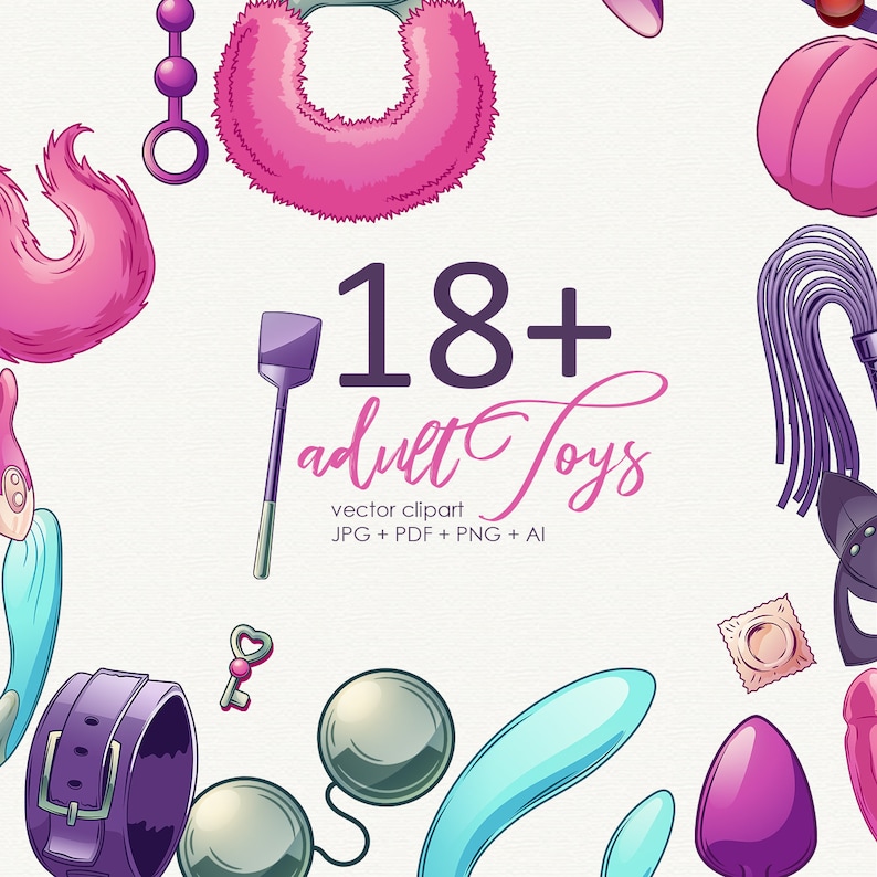 Imágenes prediseñadas de juguetes sexuales, juguetes íntimos, juego sexual, consolador, tapón, flogger, fetiche, imágenes prediseñadas de falo, descarga instantánea, bdsm imagen 1