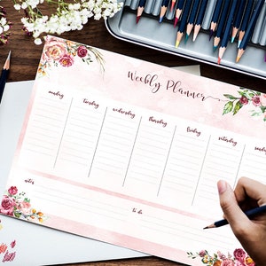 Weekly Planner Floral Planner Printable Weekly Calendar Template Daily Weekly Monthly Notes Digital To Do List A4  A5 Agenda Week Organizer