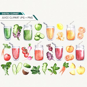 Watercolor juice clipart smoothie Flavors drinks fresh juice clip art fruit juice Cocktail  food colorful drinks vegan instant download
