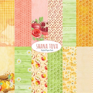Shana tova Honey Paper Autumn Watercolor Apple Paper Rosh Shana Paper Combo Hexagon Digital Paper Pack